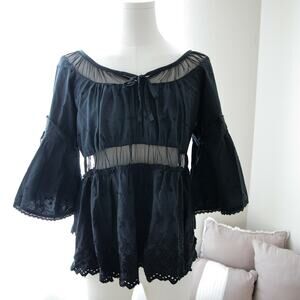 Cotton babydoll whimsygoth embroidery top size S